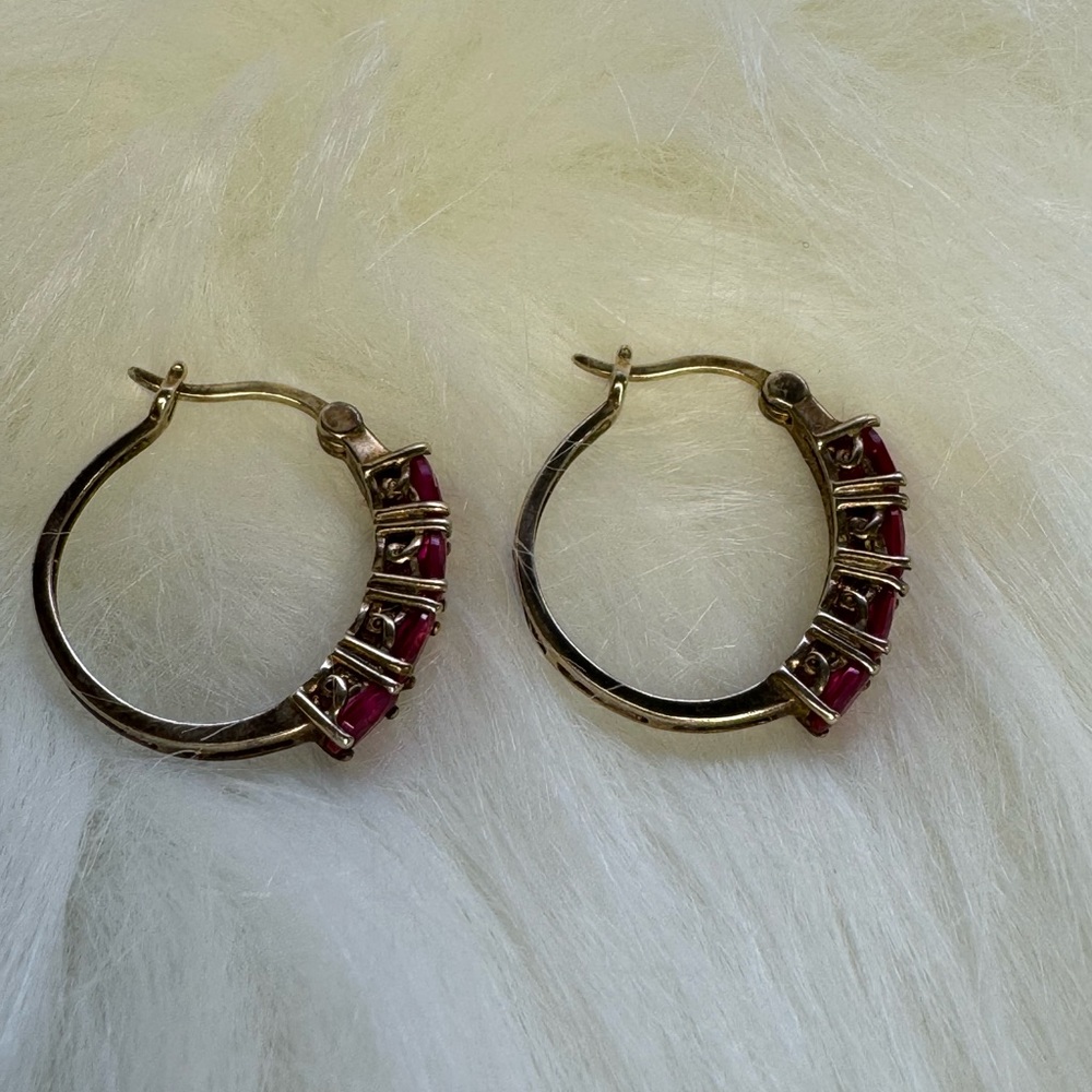 925 Silver Goldtone Lab Created Ruby Earrings - image 7